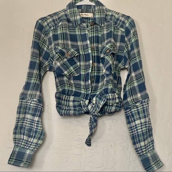 NWT Free People First Bloom Tie-Front Plaid Shirt - Picture 4 of 7
